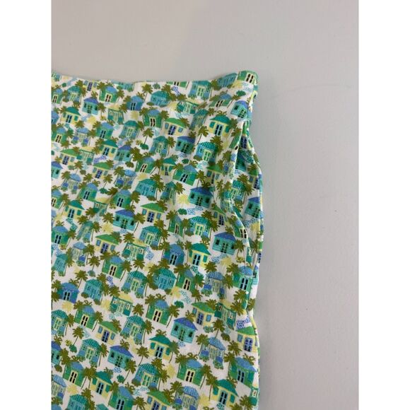 J Jill Pull On Skirt Cotton Modal Tropical Houses Palm Trees Print Women's S - Picture 2 of 11